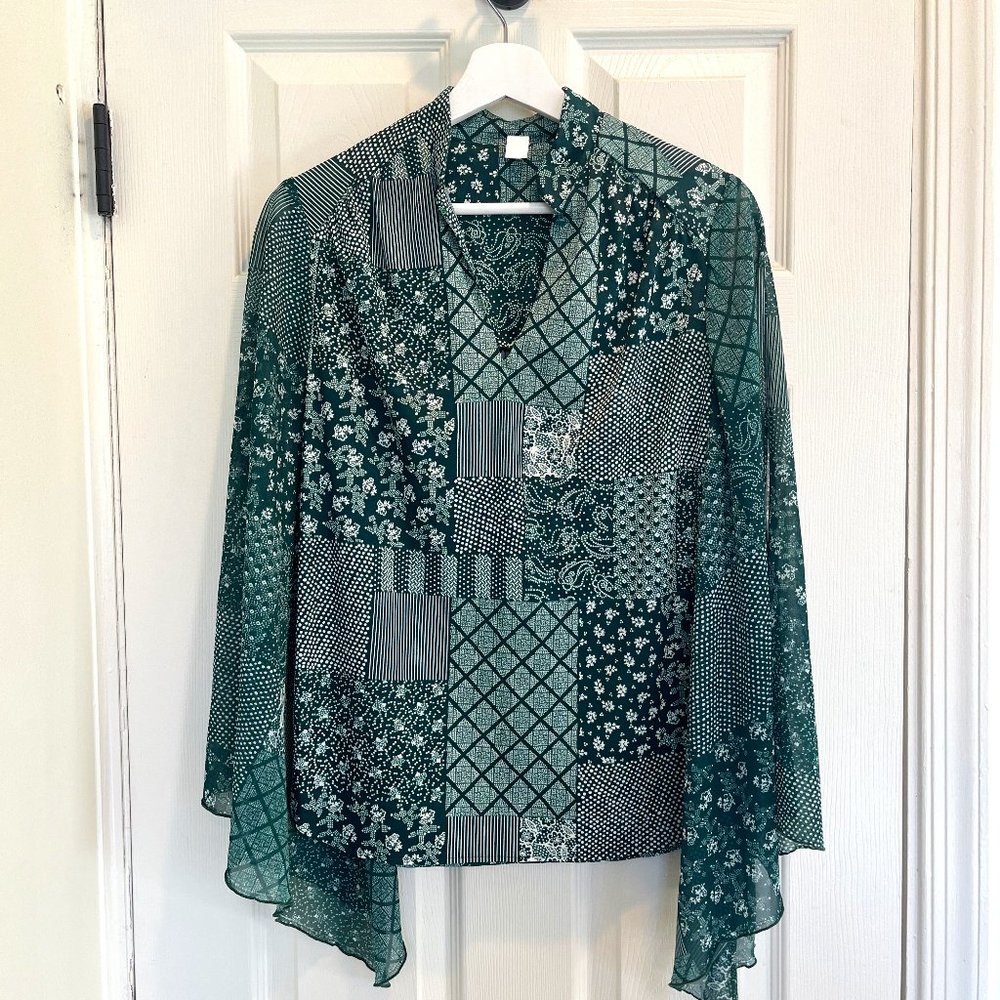 70's Patchwork Blouse with Bell Sleeves